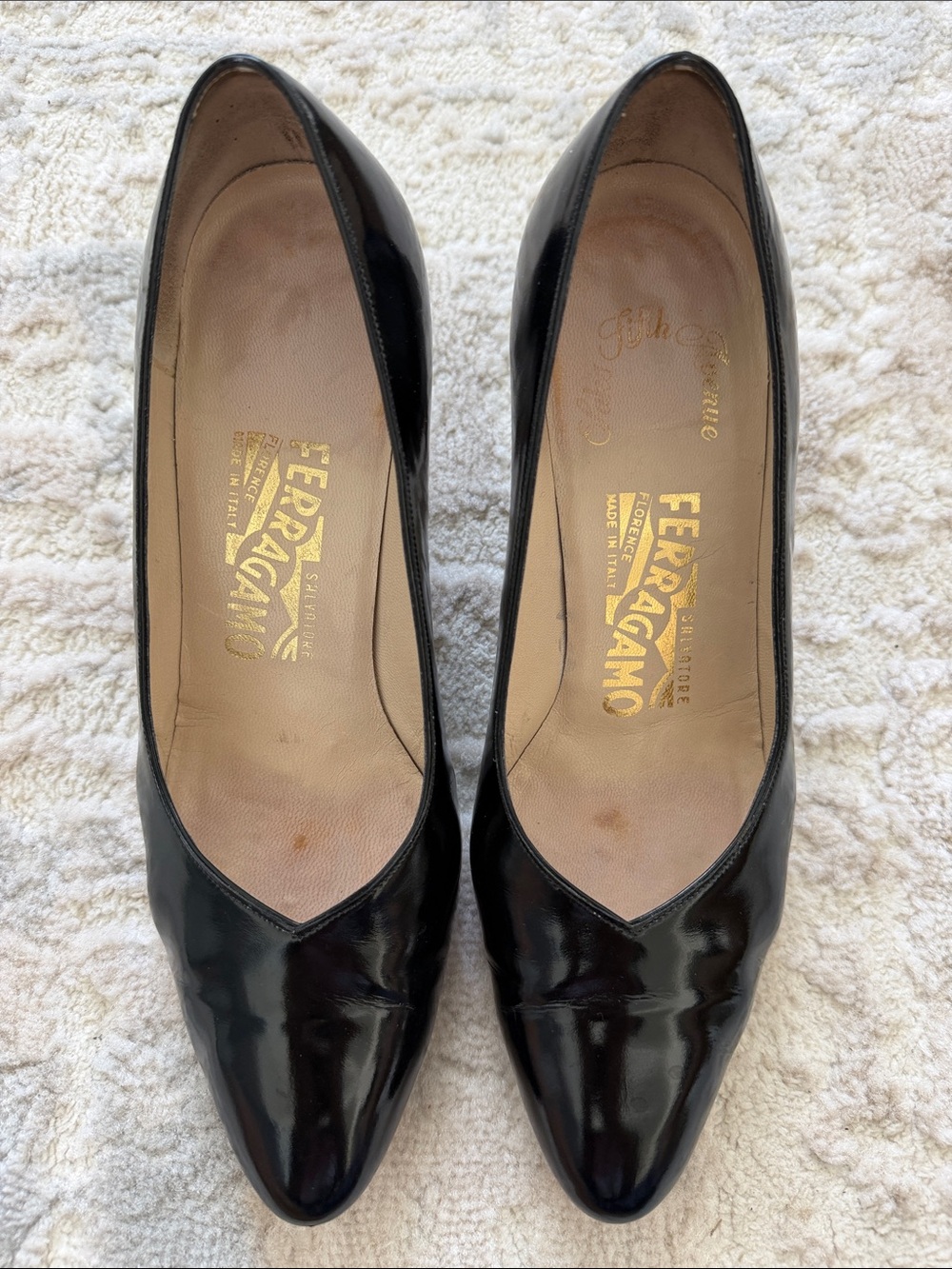 Salvatore Ferragamo Black Patent Leather Pointed-Toe Pumps